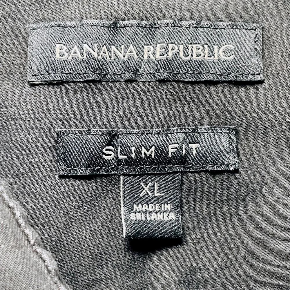Banana Republic Shirt Mens XL Slim Fit Black Short Sleeve Button Front Cotton